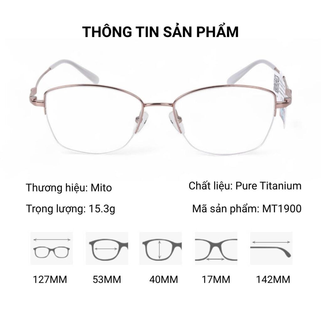 Gọng Kính Nửa Khung Mito MT1900 Mắt Mèo Titanium – Tem Chính Hãng 101