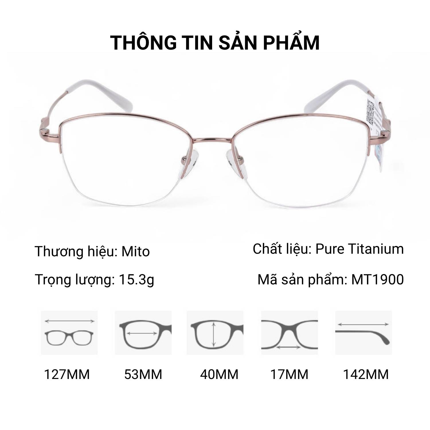 Gọng Kính Nửa Khung Mito MT1900 Mắt Mèo Titanium – Tem Chính Hãng 101 - Ảnh 2