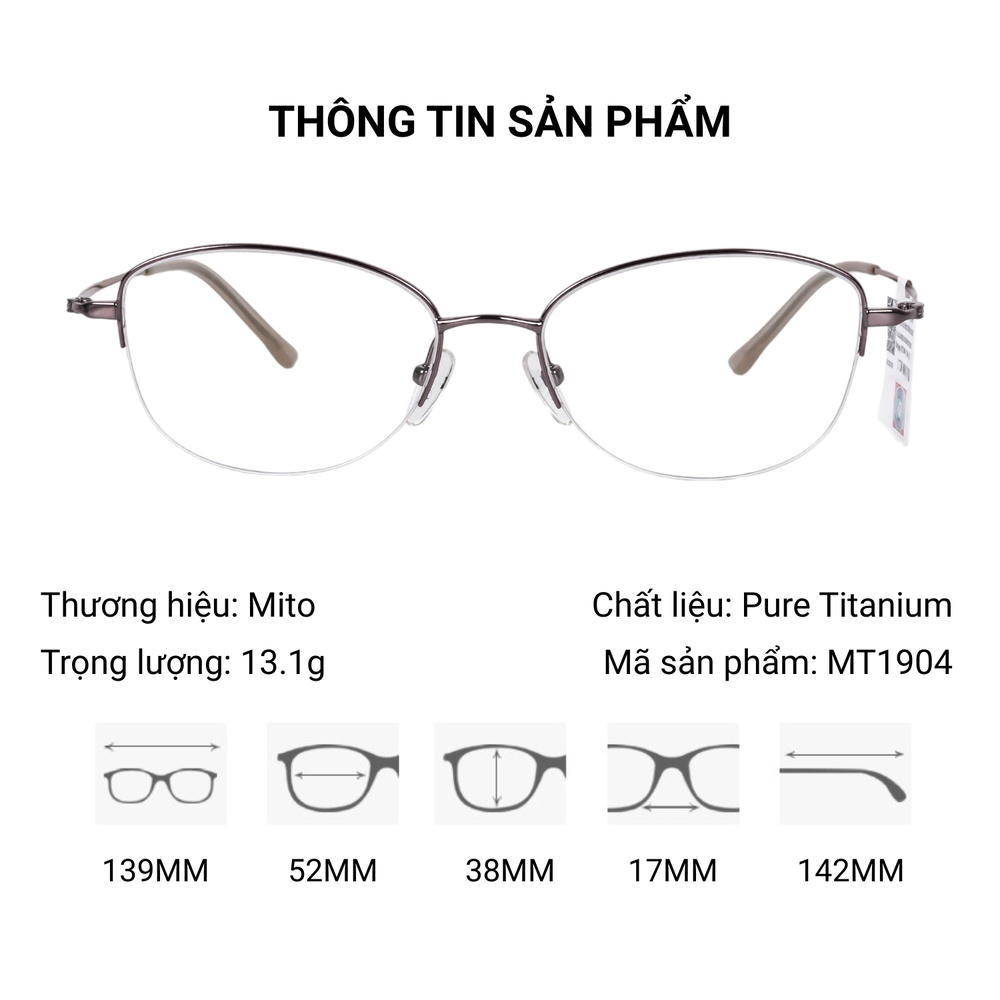 Gọng Kính Nửa Khung Mắt Mèo Mito MT1904 | Chính hãng