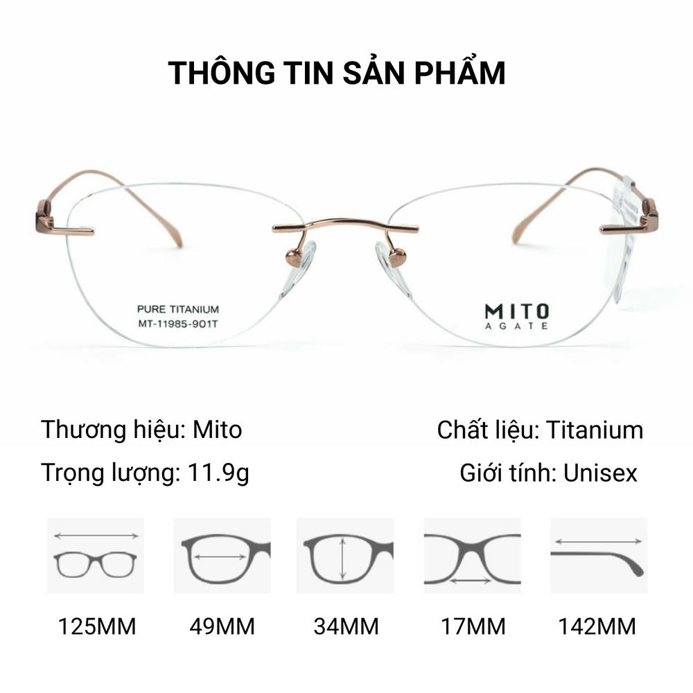 Mito MT1885 Kính Không Gọng Mắt Mèo Titanium – Tem Chính Hãng 101
