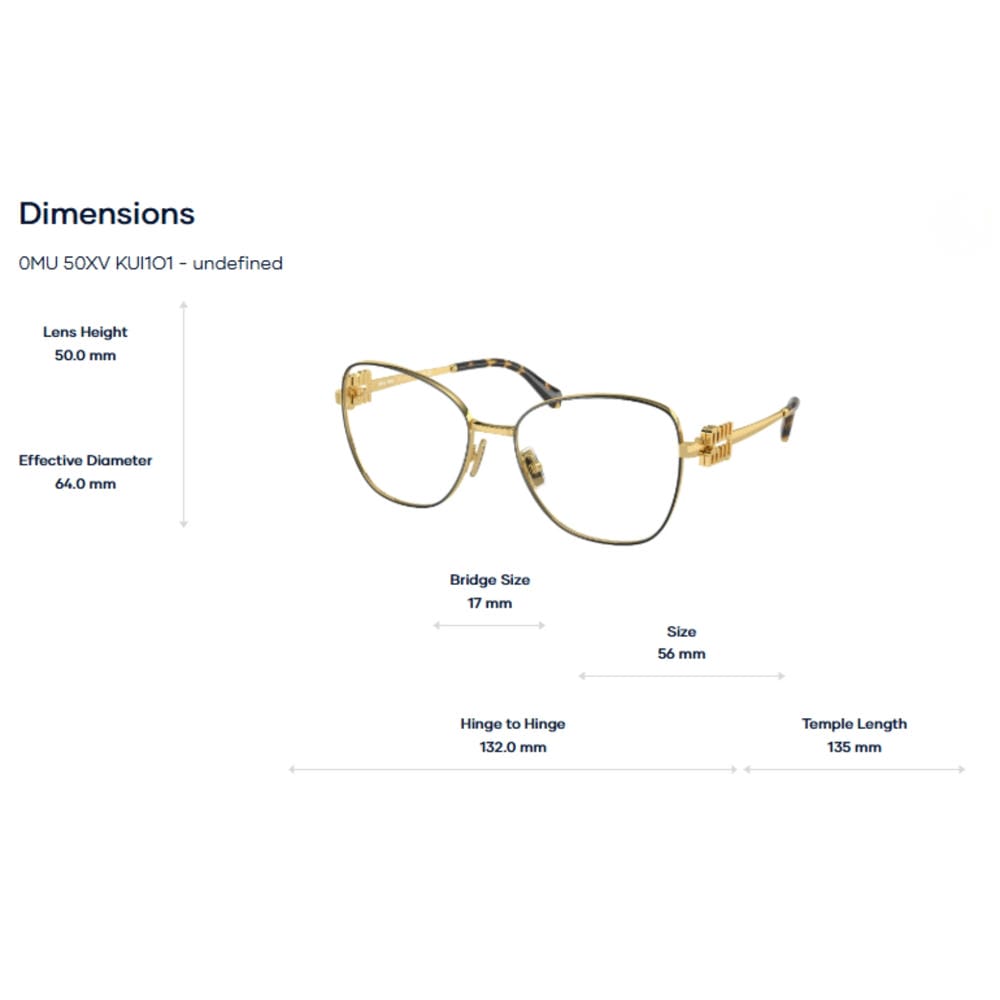 Gọng Kính Mắt Mèo Miu Miu 0MU 50XV - Tem Chính Hãng Luxottica